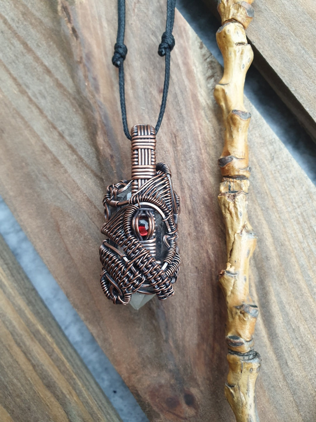 Clear Quartz, Garnet and Copper Necklace