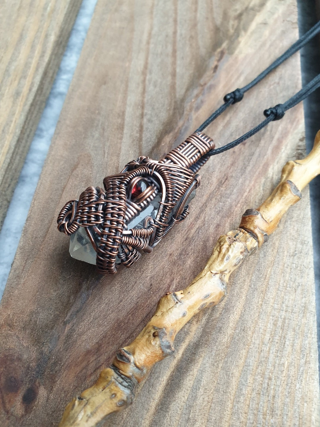 Clear Quartz, Garnet and Copper Necklace