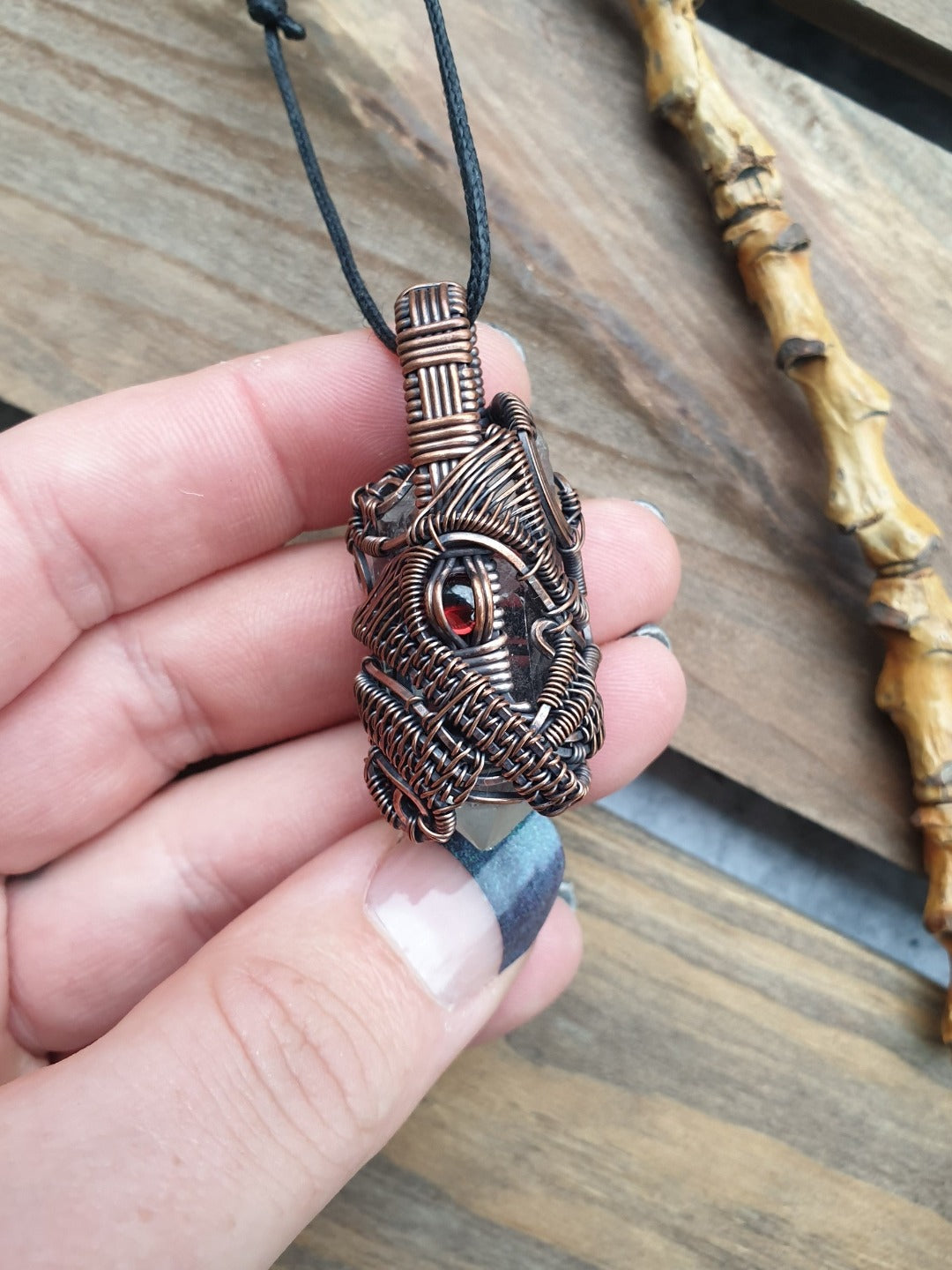 Clear Quartz, Garnet and Copper Necklace