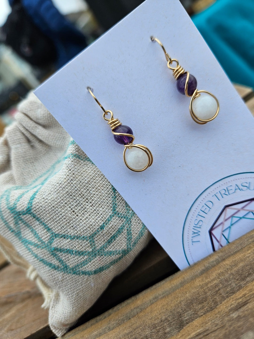 Moonstone & Amethyst 14k Gold Fill Earrings