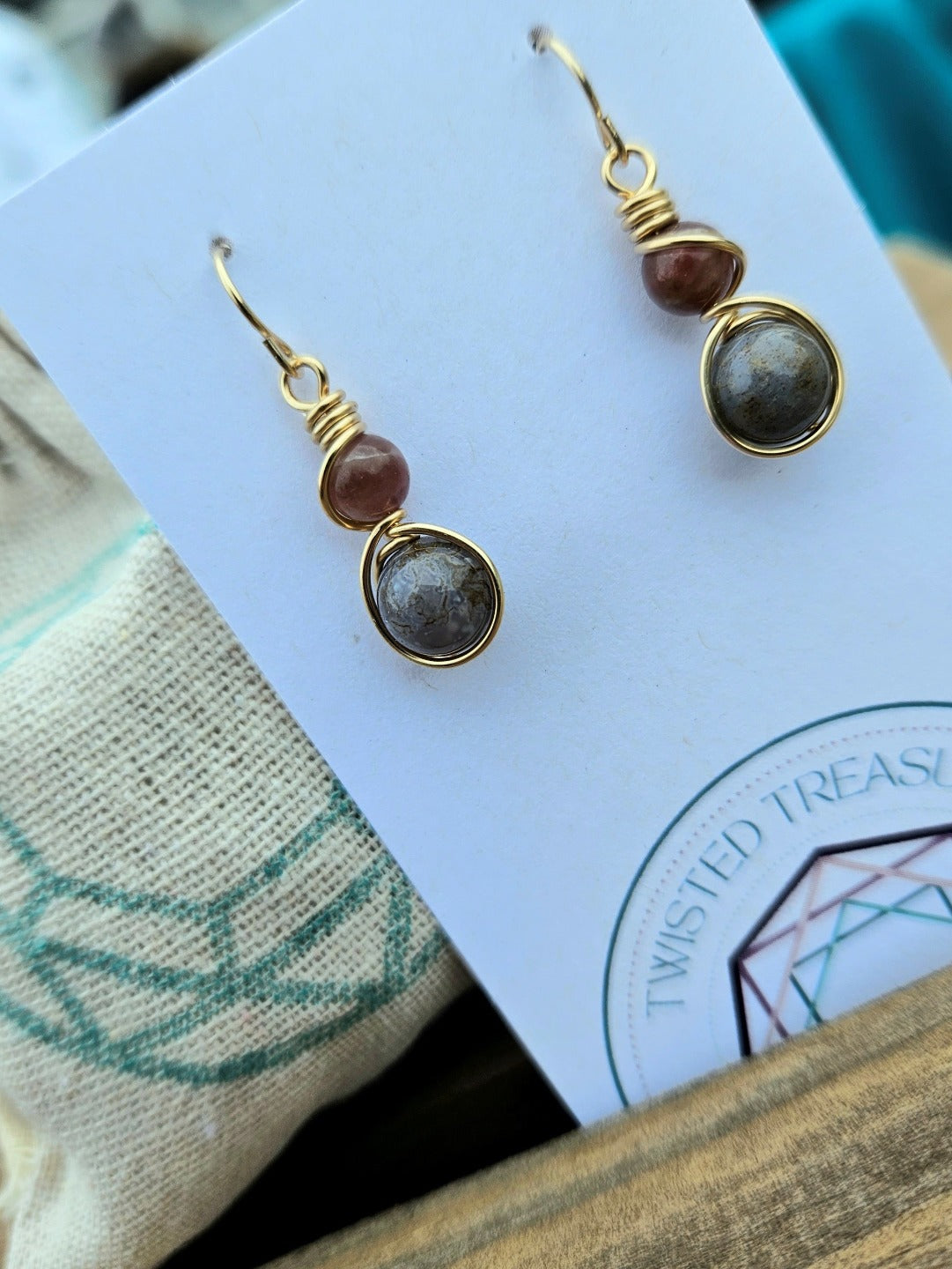 Indian Agate & Sunstone 14k Gold Fill Earrings