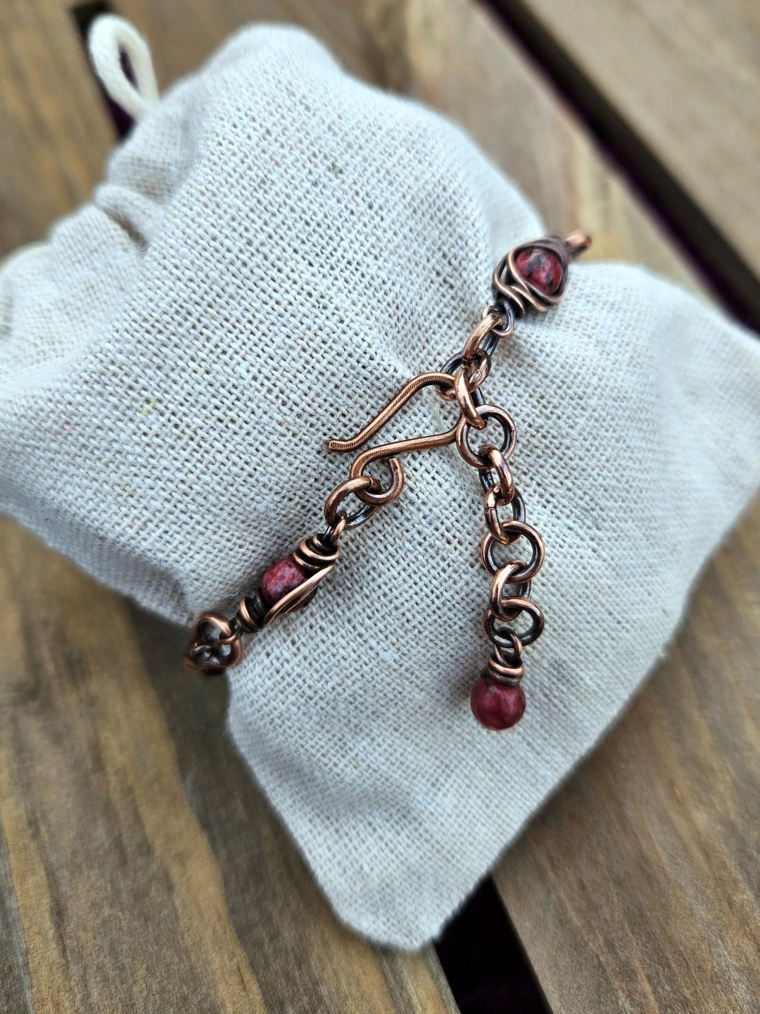 Maroon Jade and Copper Bracelet - 14-19.5cm Wrists