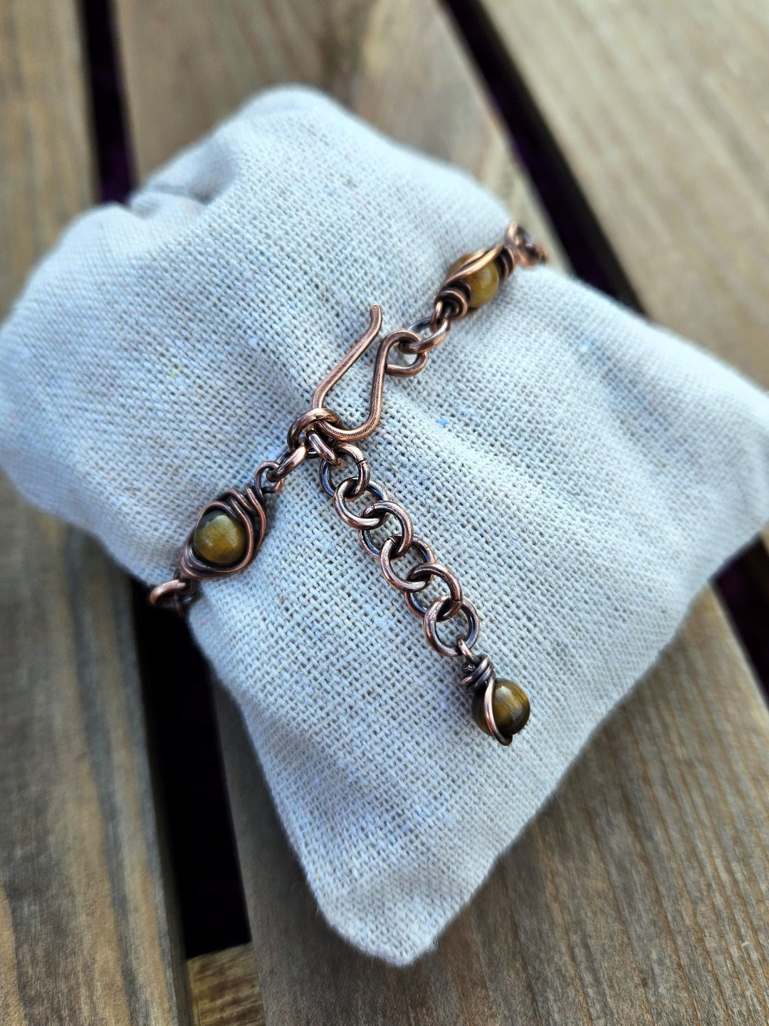 Tiger's Eye and Copper Bracelet - 14-19.5cm Wrists