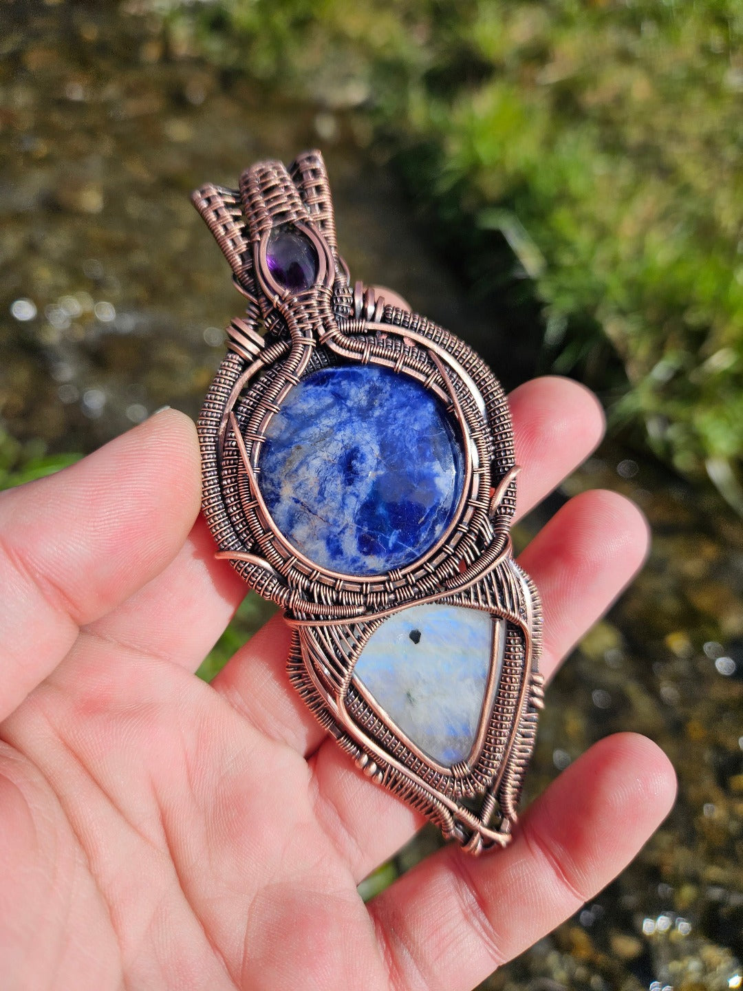 'Nimue' - Amethyst, Sodalite, Moonstone & Copper Necklace