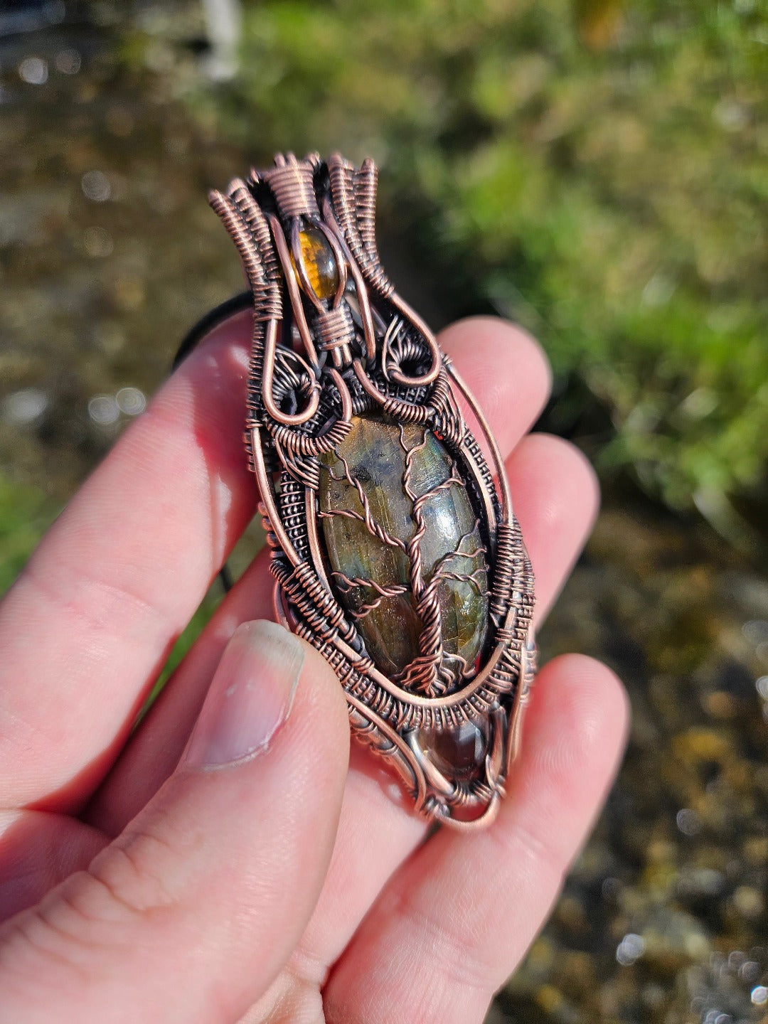 'Gaia' - Amber, Labradorite, Smoky Quartz & Copper Necklace