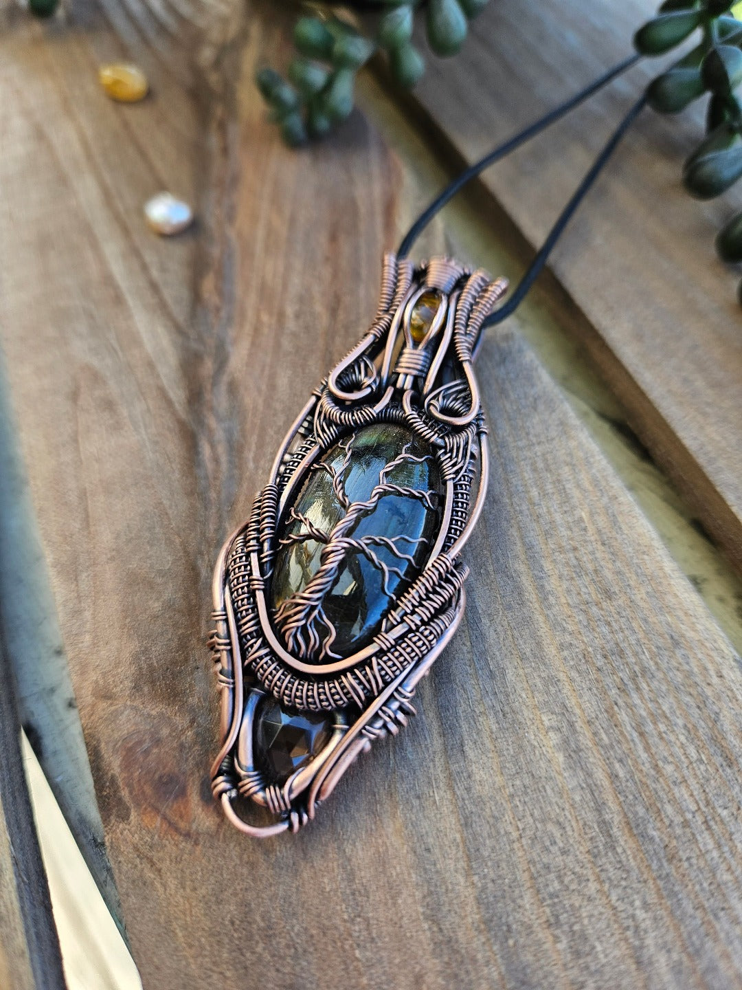 'Gaia' - Amber, Labradorite, Smoky Quartz & Copper Necklace
