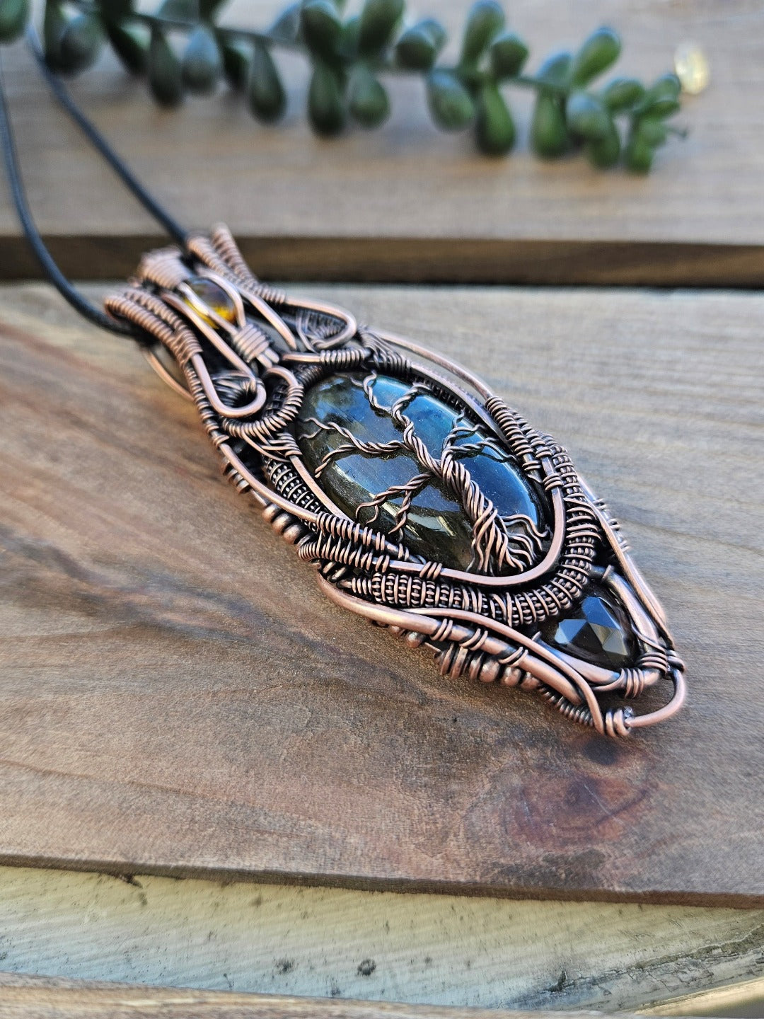 'Gaia' - Amber, Labradorite, Smoky Quartz & Copper Necklace