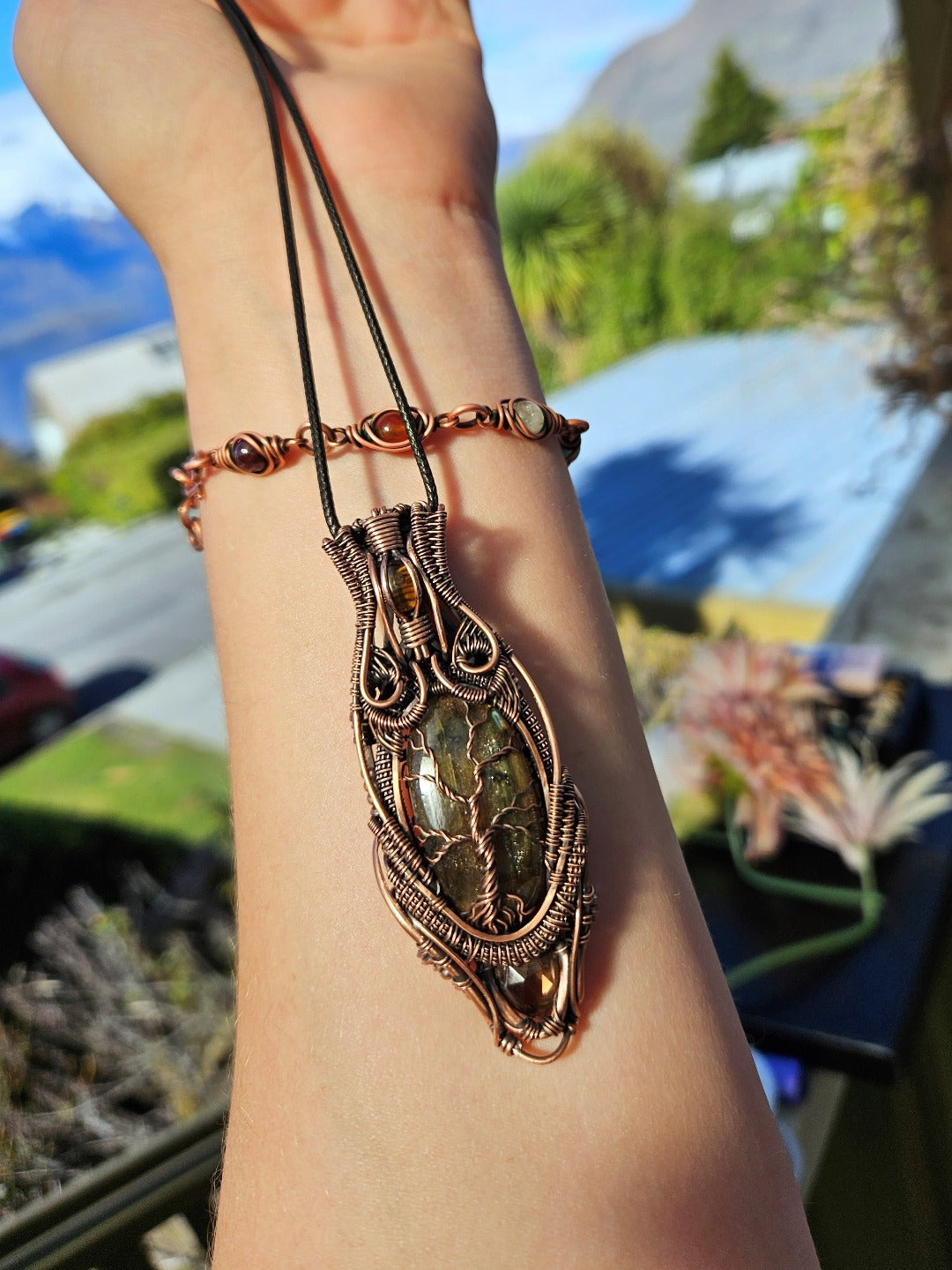 'Gaia' - Amber, Labradorite, Smoky Quartz & Copper Necklace