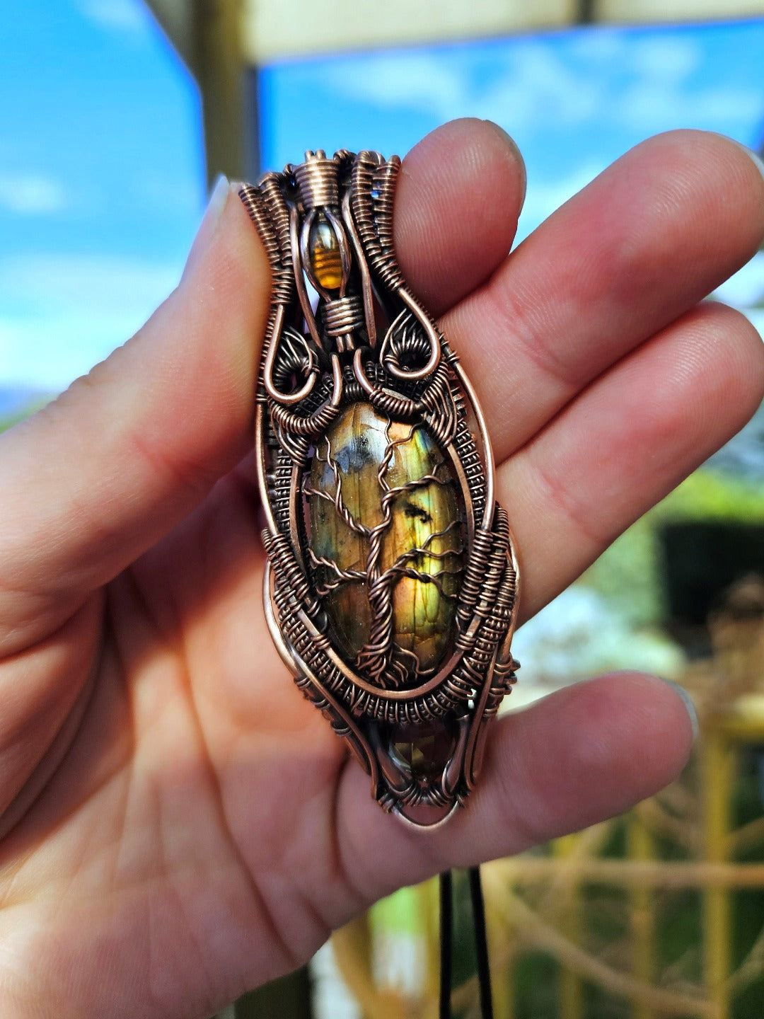 'Gaia' - Amber, Labradorite, Smoky Quartz & Copper Necklace