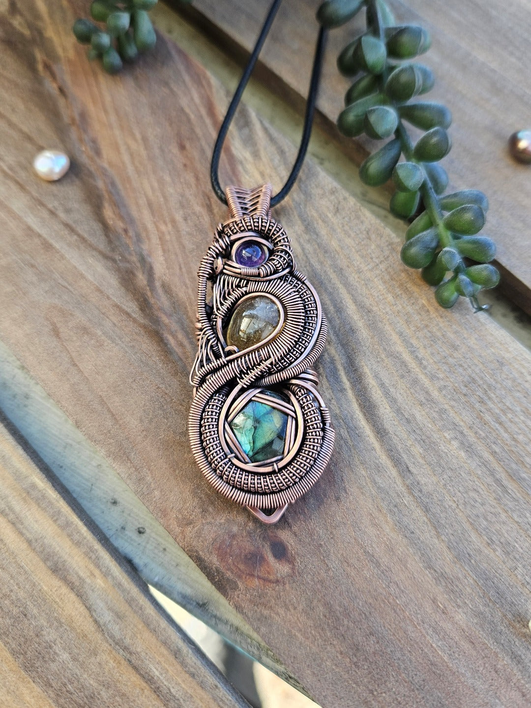 'Serpent' - Amethyst, Labradorite, Citrine & Copper Necklace