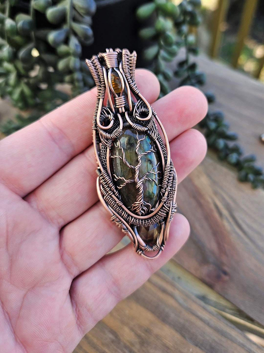 'Gaia' - Amber, Labradorite, Smoky Quartz & Copper Necklace