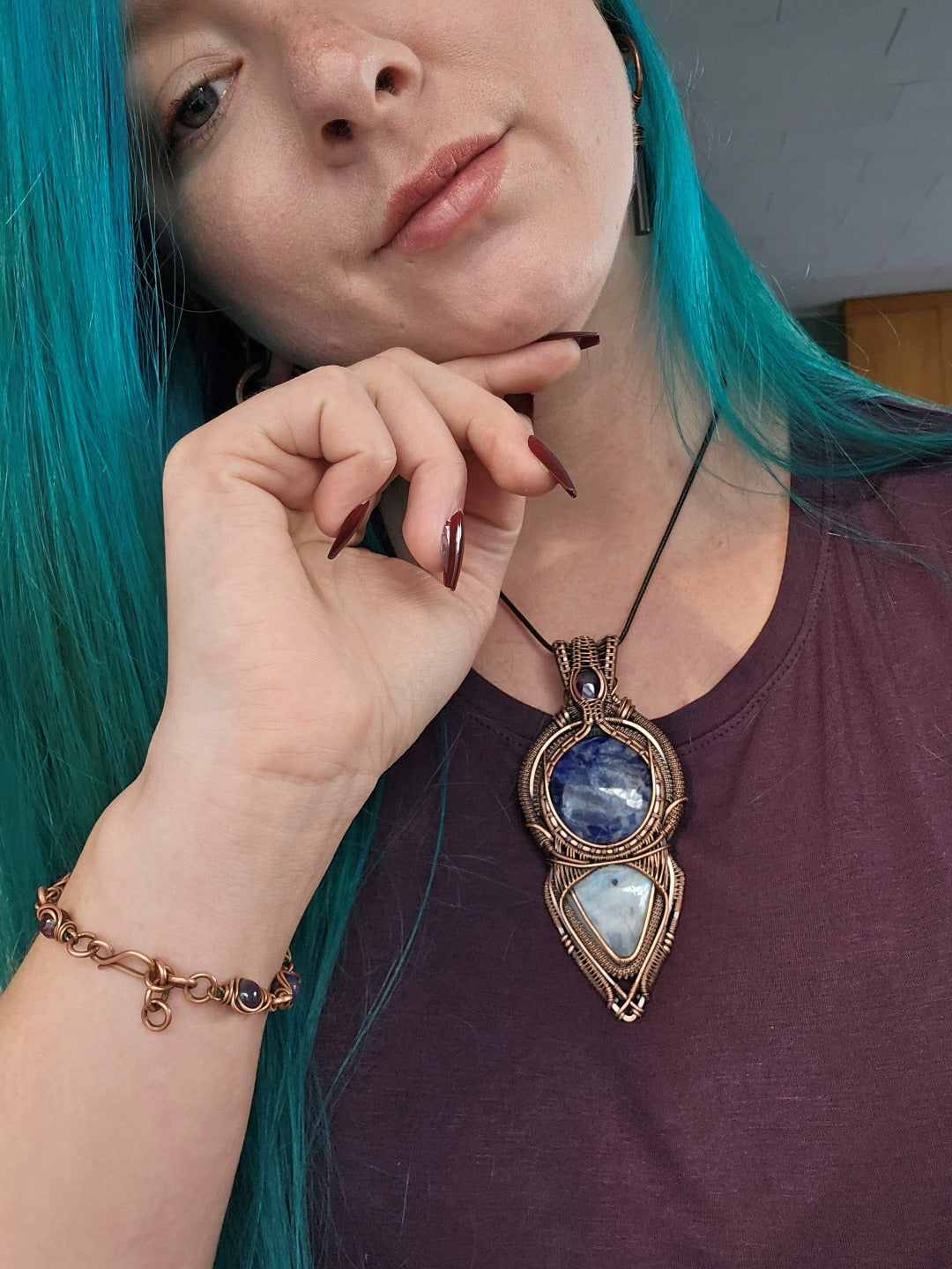 'Nimue' - Amethyst, Sodalite, Moonstone & Copper Necklace