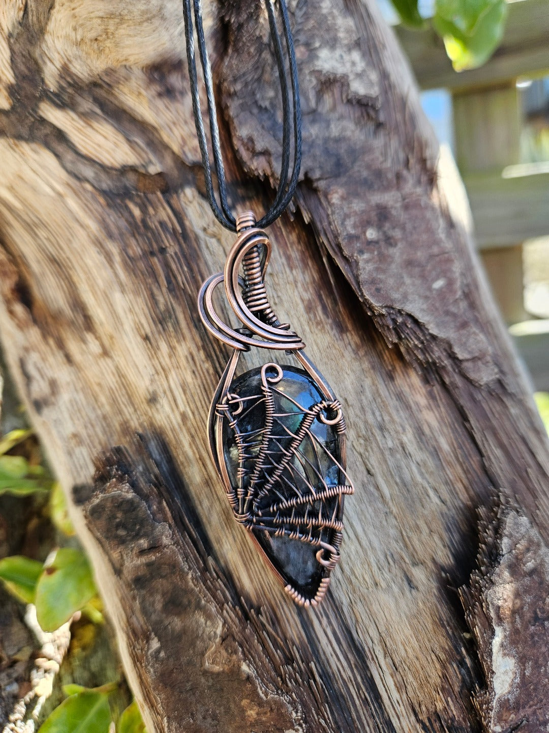 Larvikite and Copper Web Necklace