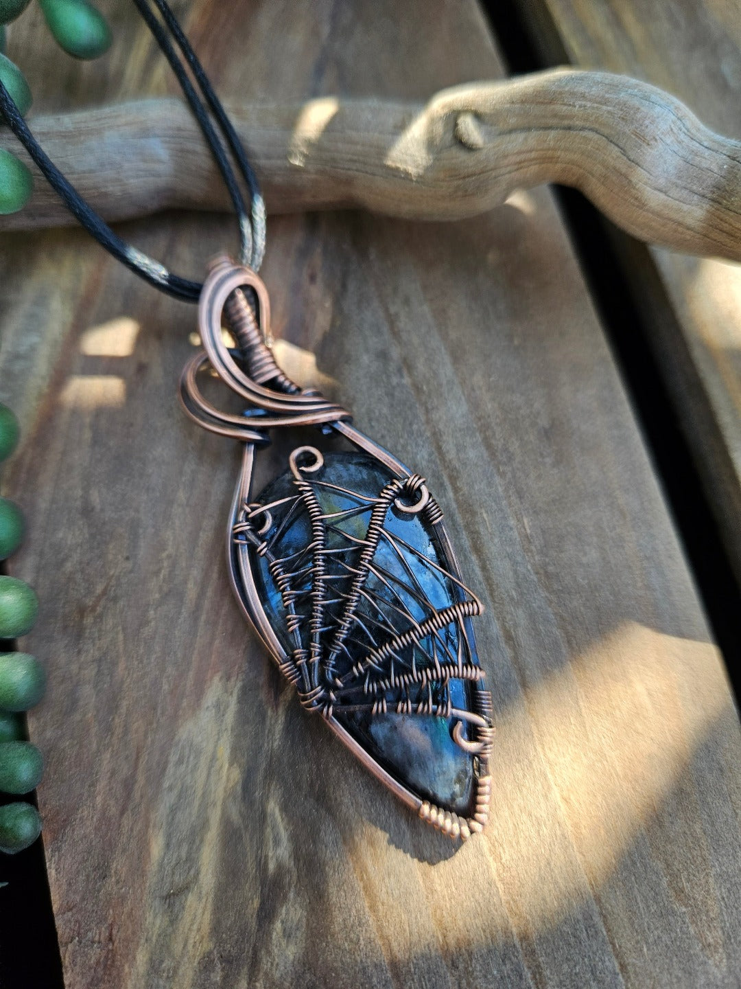 Larvikite and Copper Web Necklace