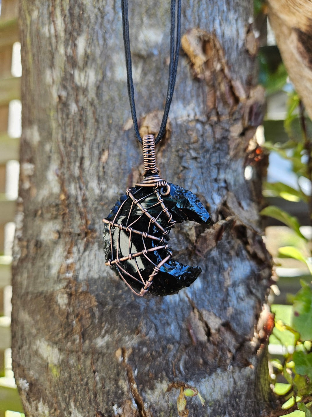 Obsidian and Copper Web Necklace