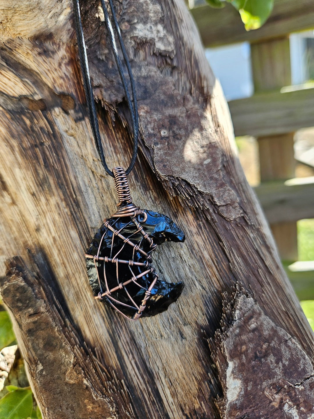 Obsidian and Copper Web Necklace