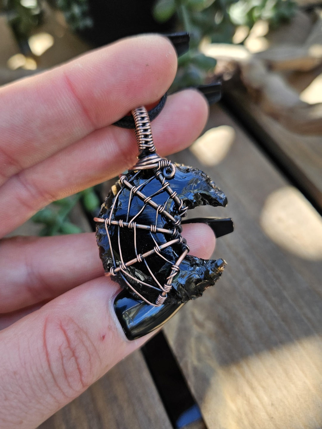 Obsidian and Copper Web Necklace