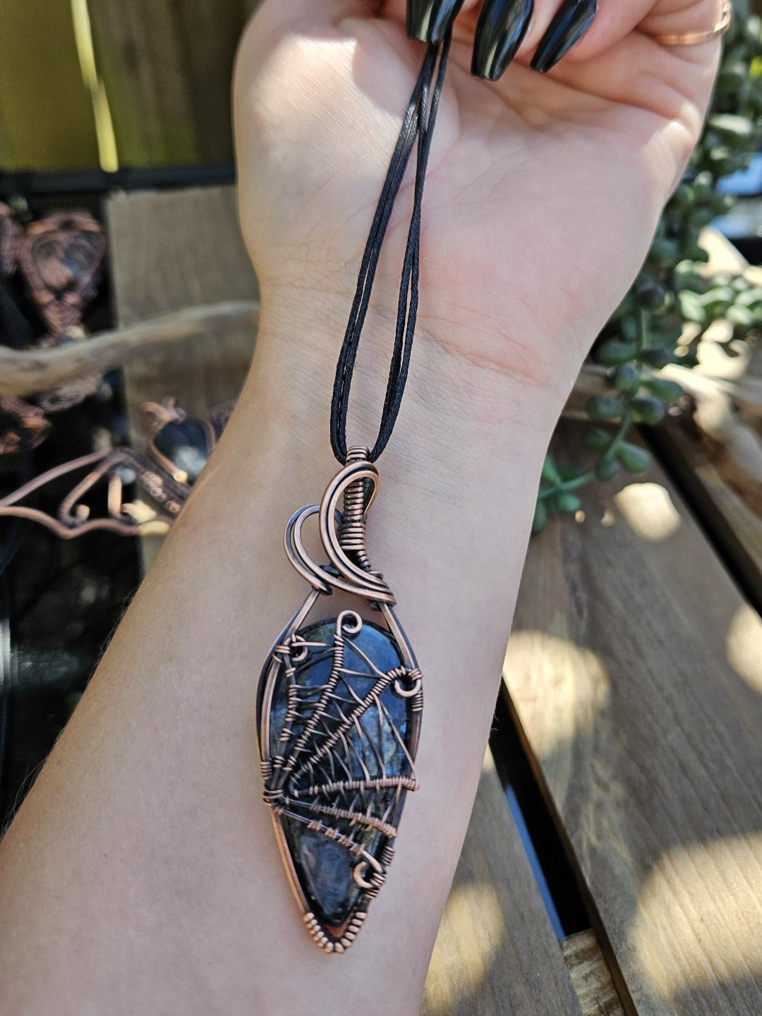 Larvikite and Copper Web Necklace