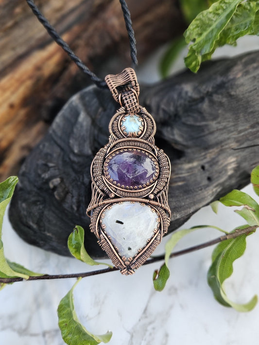 Moonstone, Amethyst, Larimar and Copper Necklace