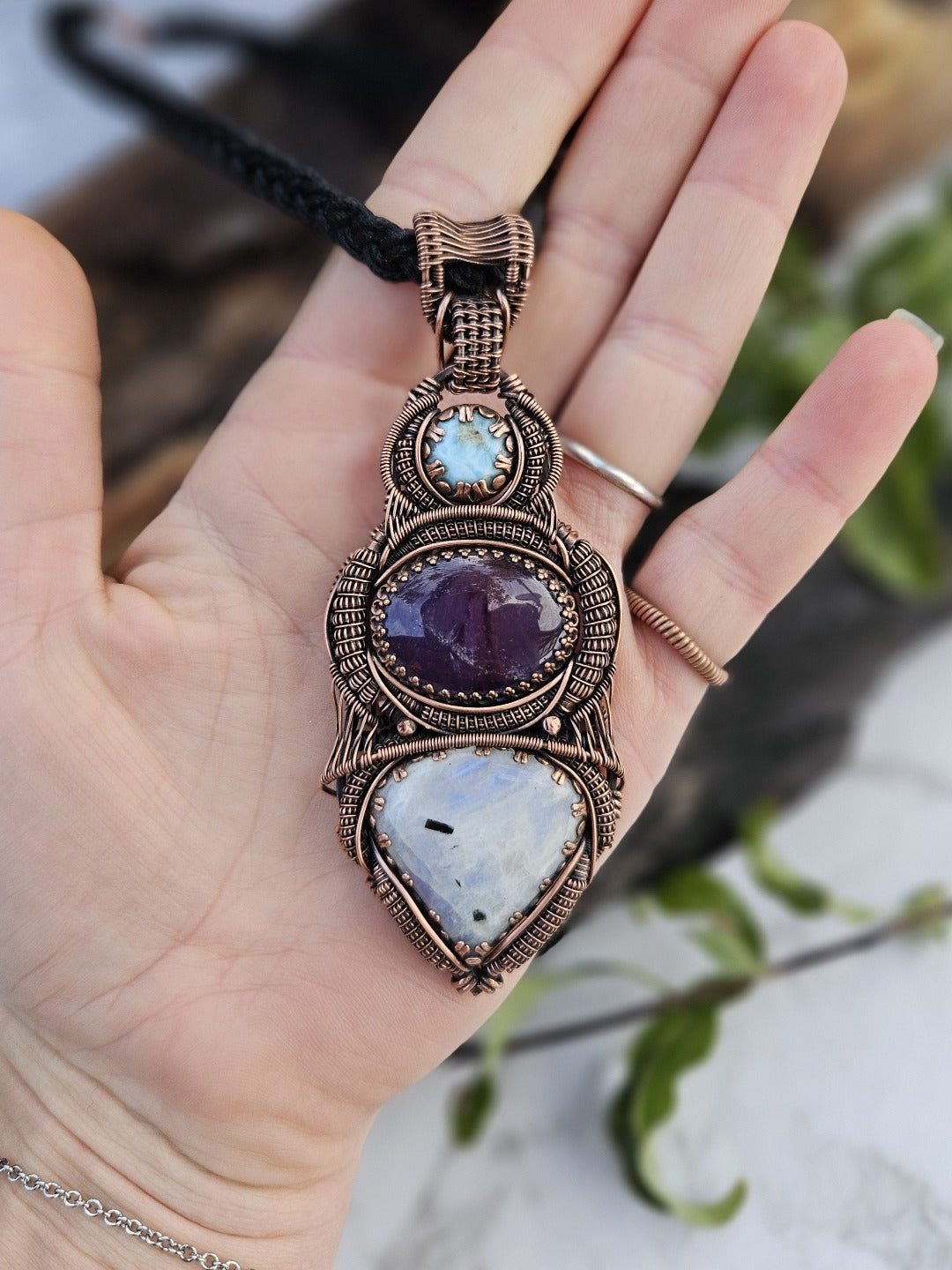 Moonstone, Amethyst, Larimar and Copper Necklace