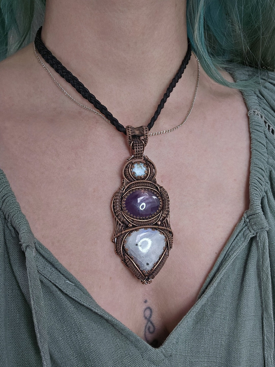 Moonstone, Amethyst, Larimar and Copper Necklace