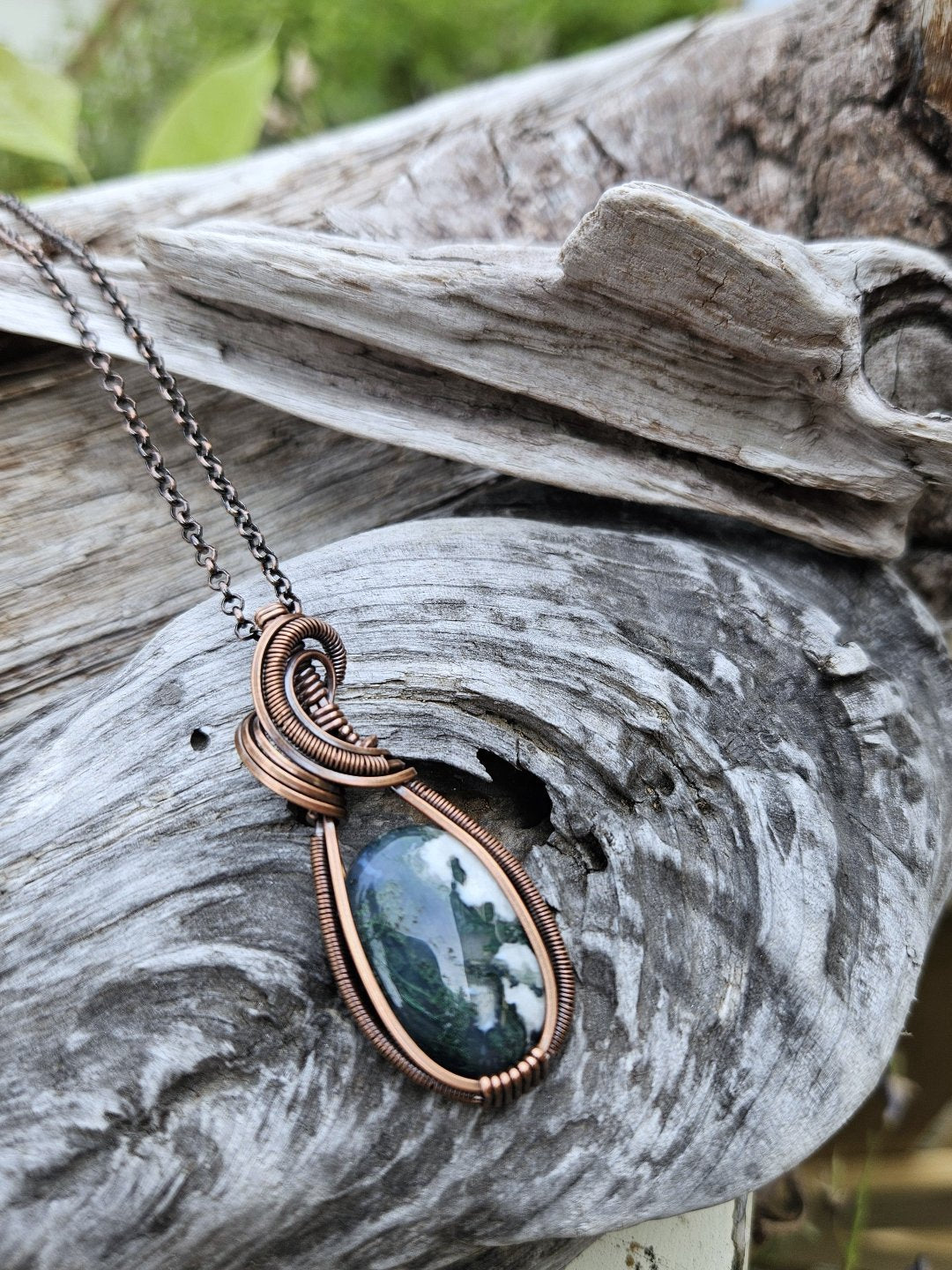 Moss Agate and Copper Necklace