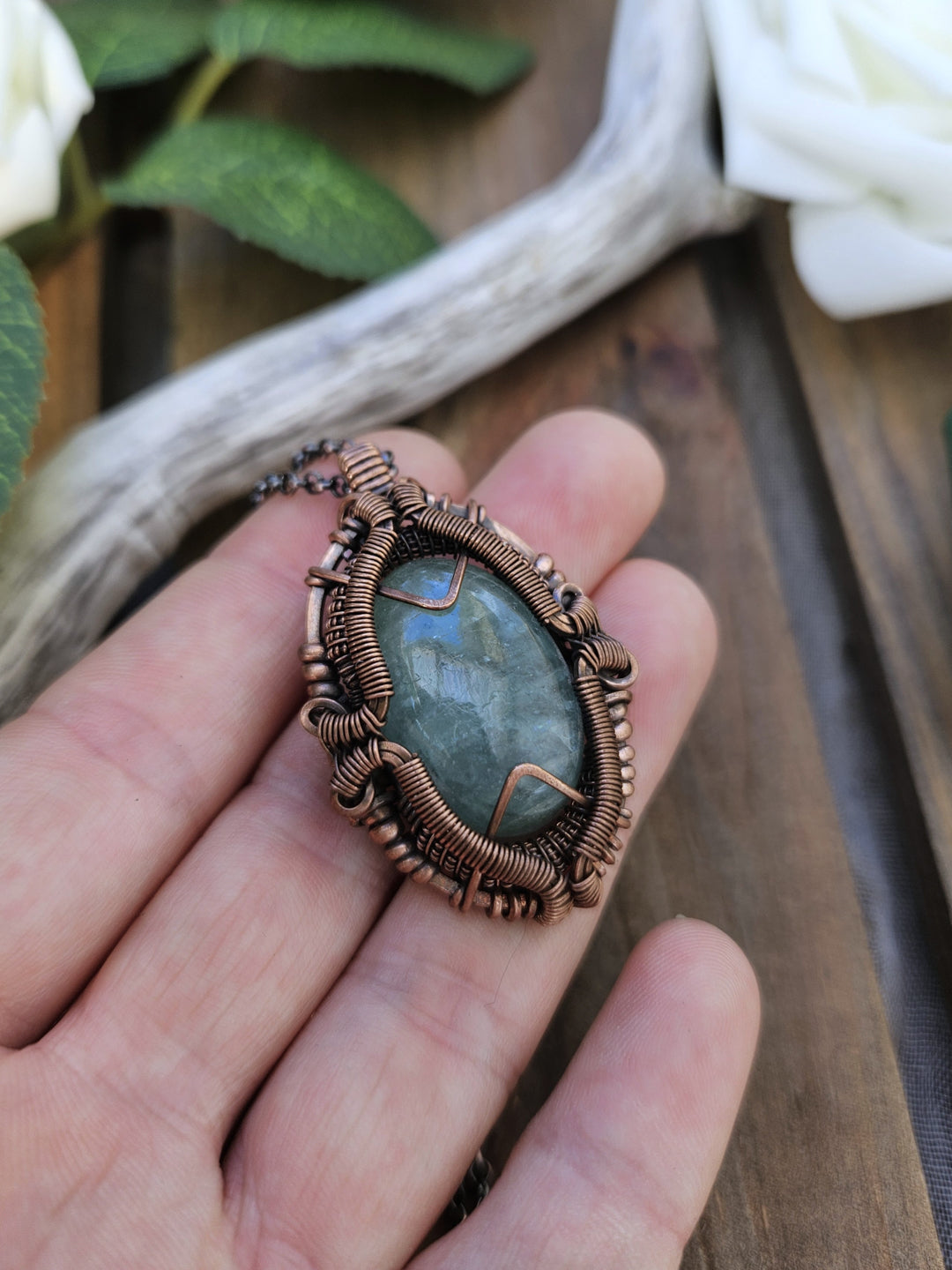 Aquamarine and Copper Shield Necklace