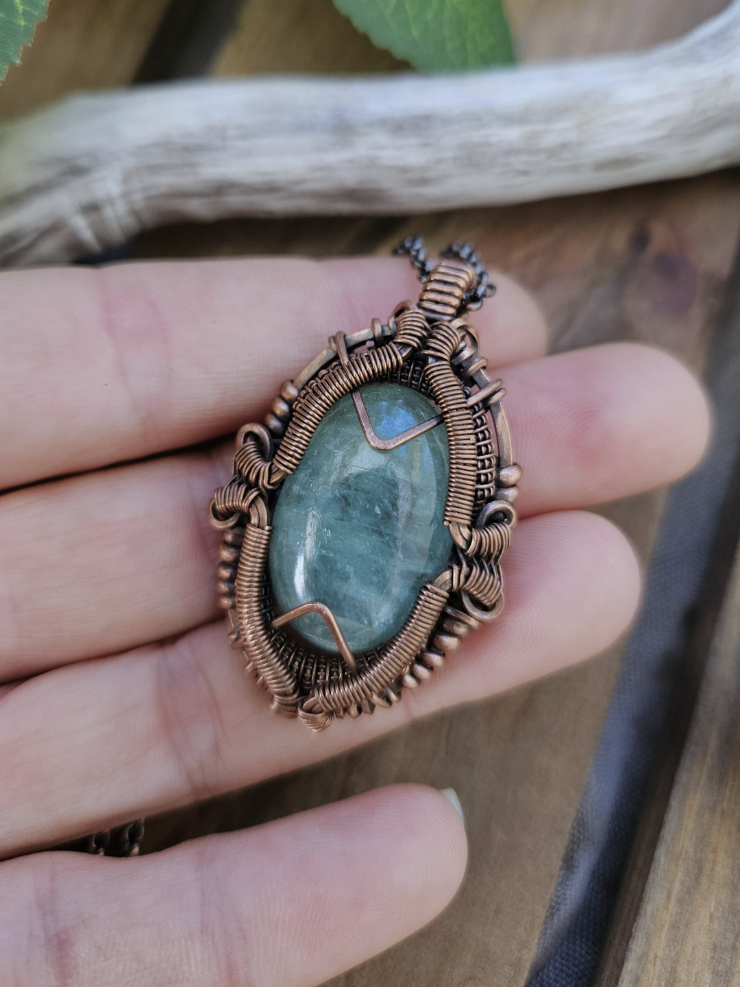 Aquamarine and Copper Shield Necklace