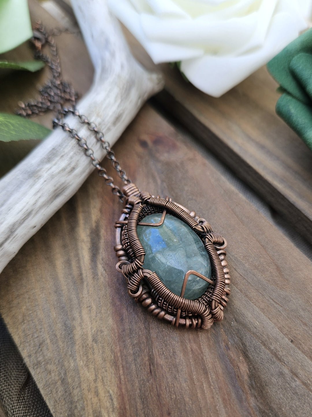 Aquamarine and Copper Shield Necklace