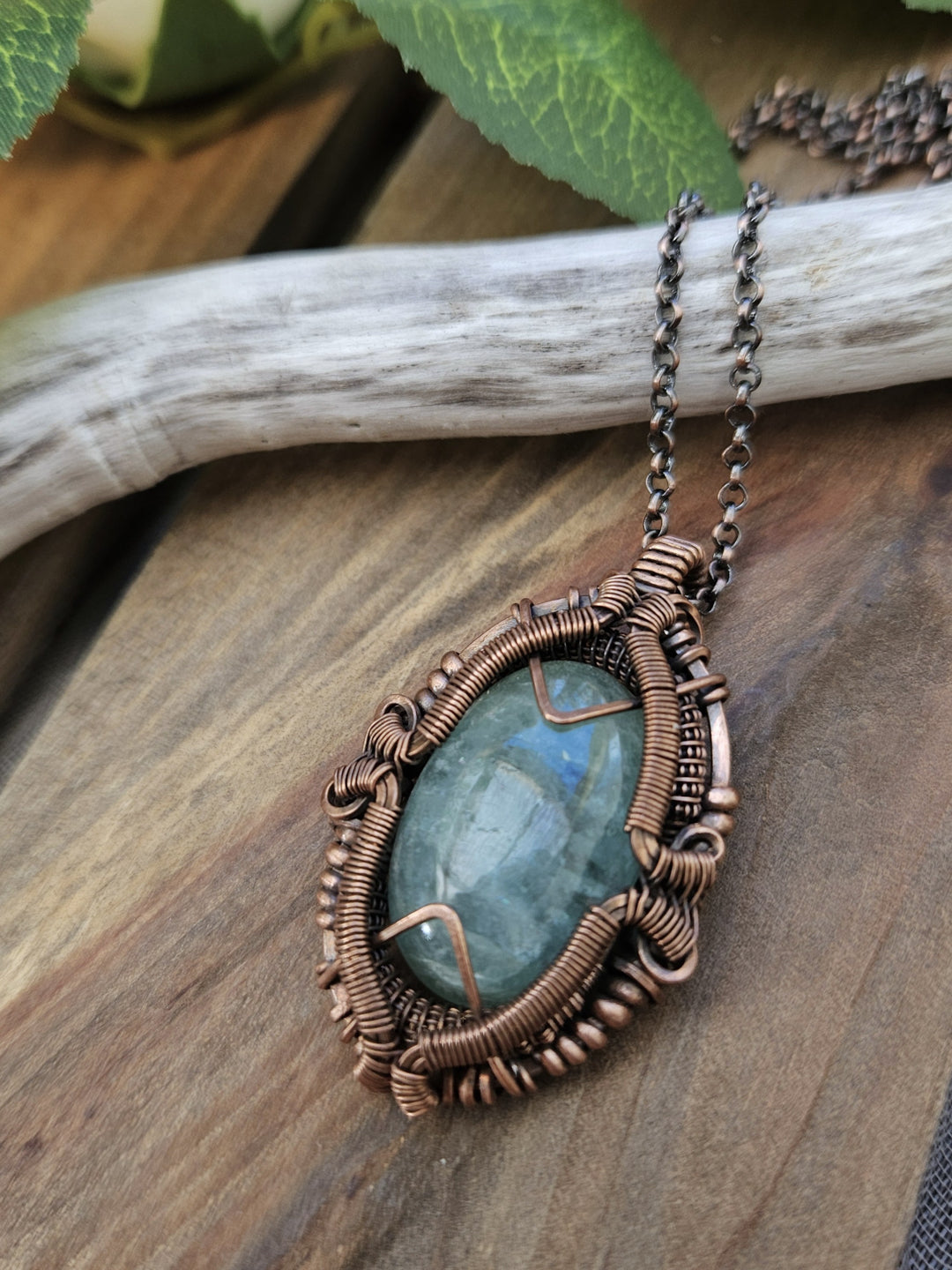 Aquamarine and Copper Shield Necklace