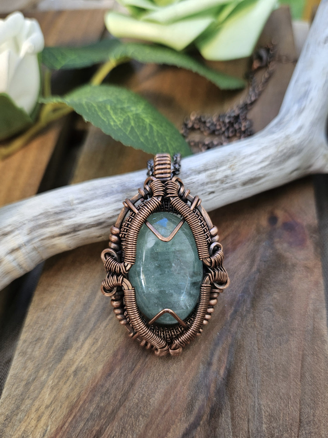 Aquamarine and Copper Shield Necklace