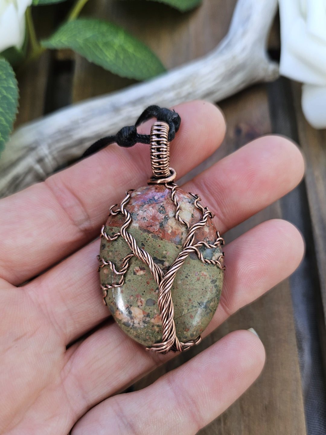 Unakite and Copper Tree of Life Necklace