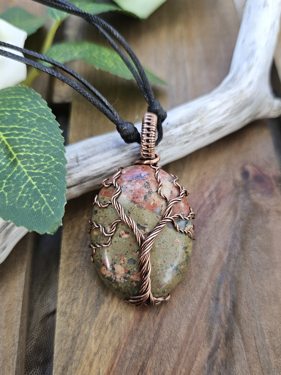 Unakite and Copper Tree of Life Necklace