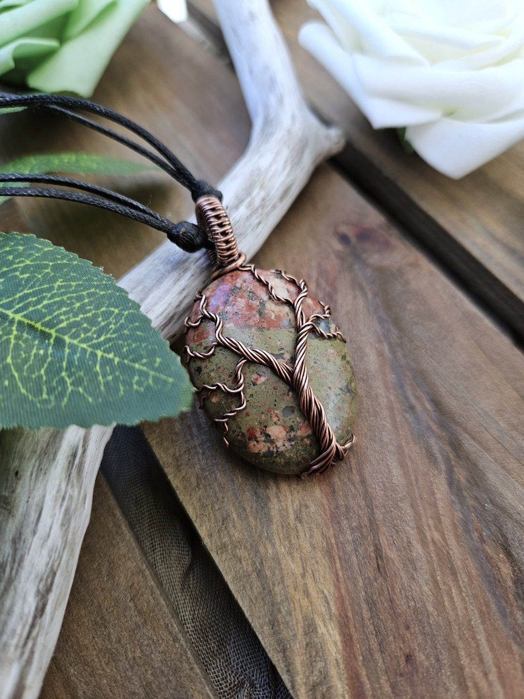 Unakite and Copper Tree of Life Necklace