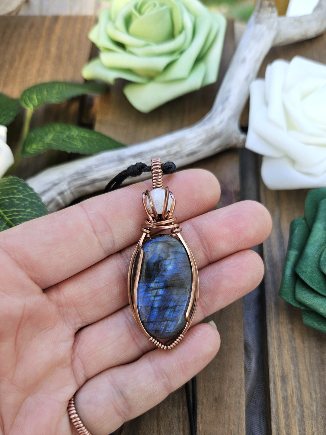 Labradorite, Moonstone and Copper Necklace