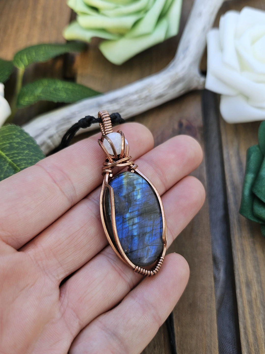 Labradorite, Moonstone and Copper Necklace