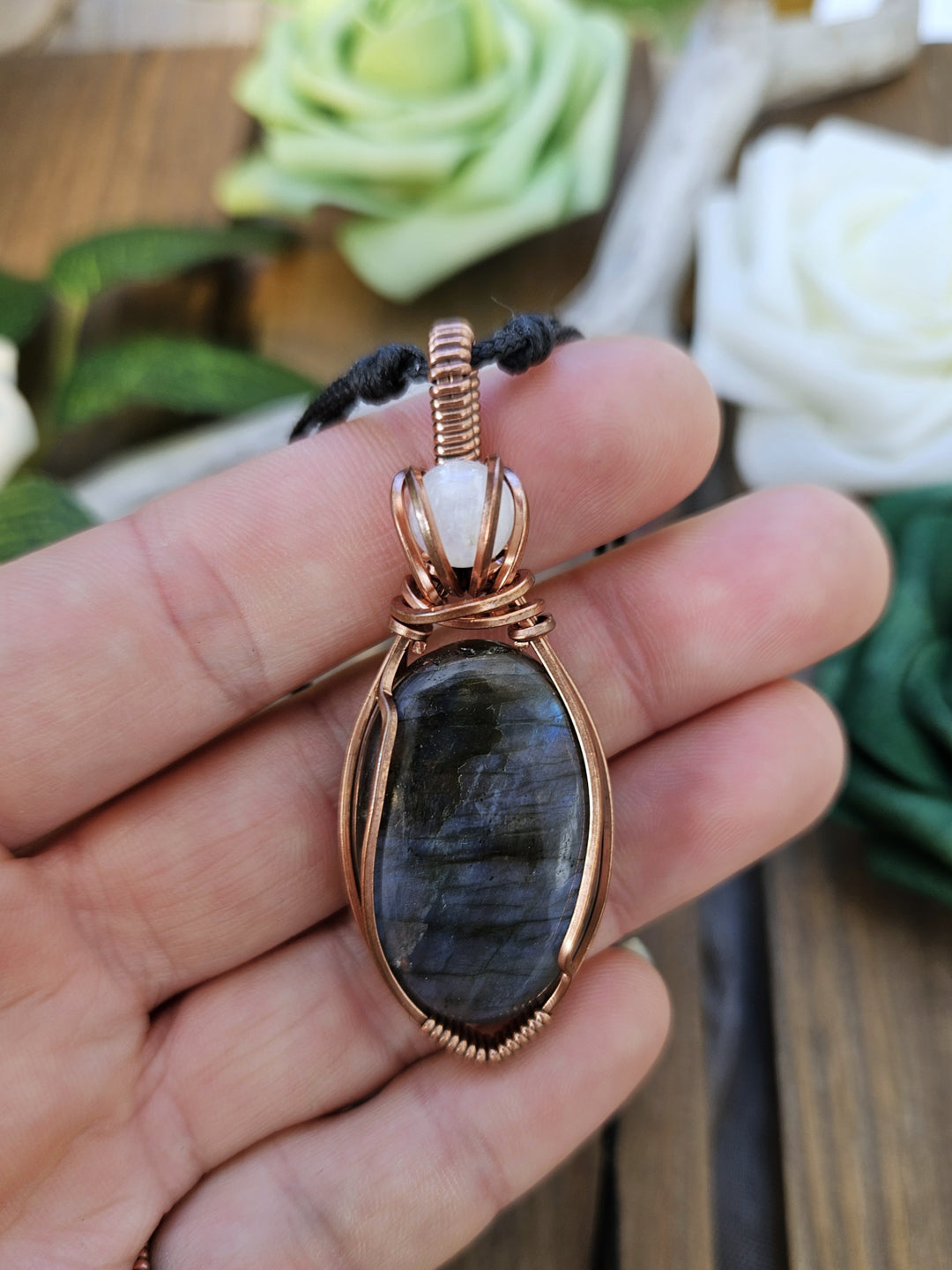 Labradorite, Moonstone and Copper Necklace