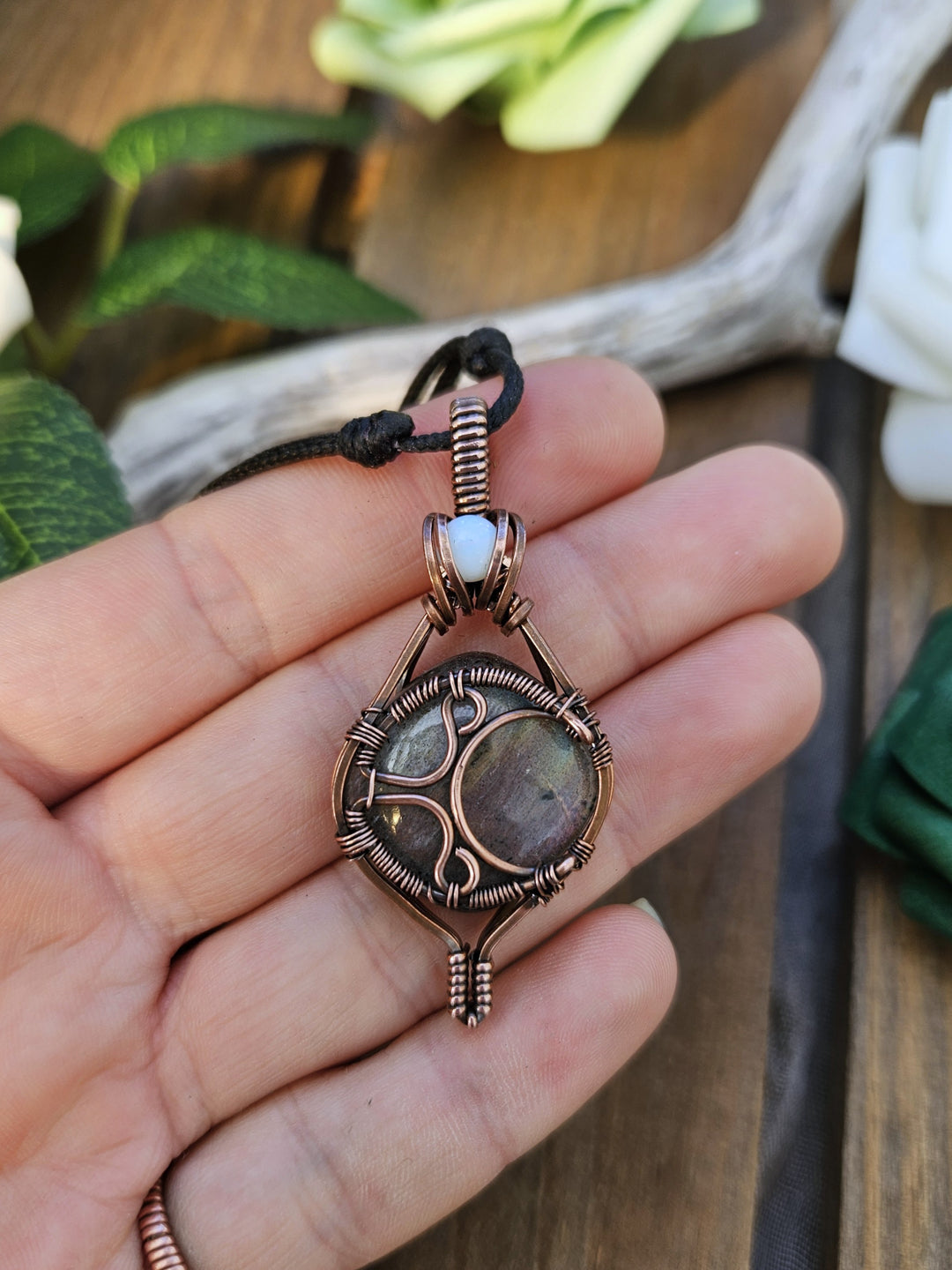 Labradorite, Opalite and Copper Moon Necklace