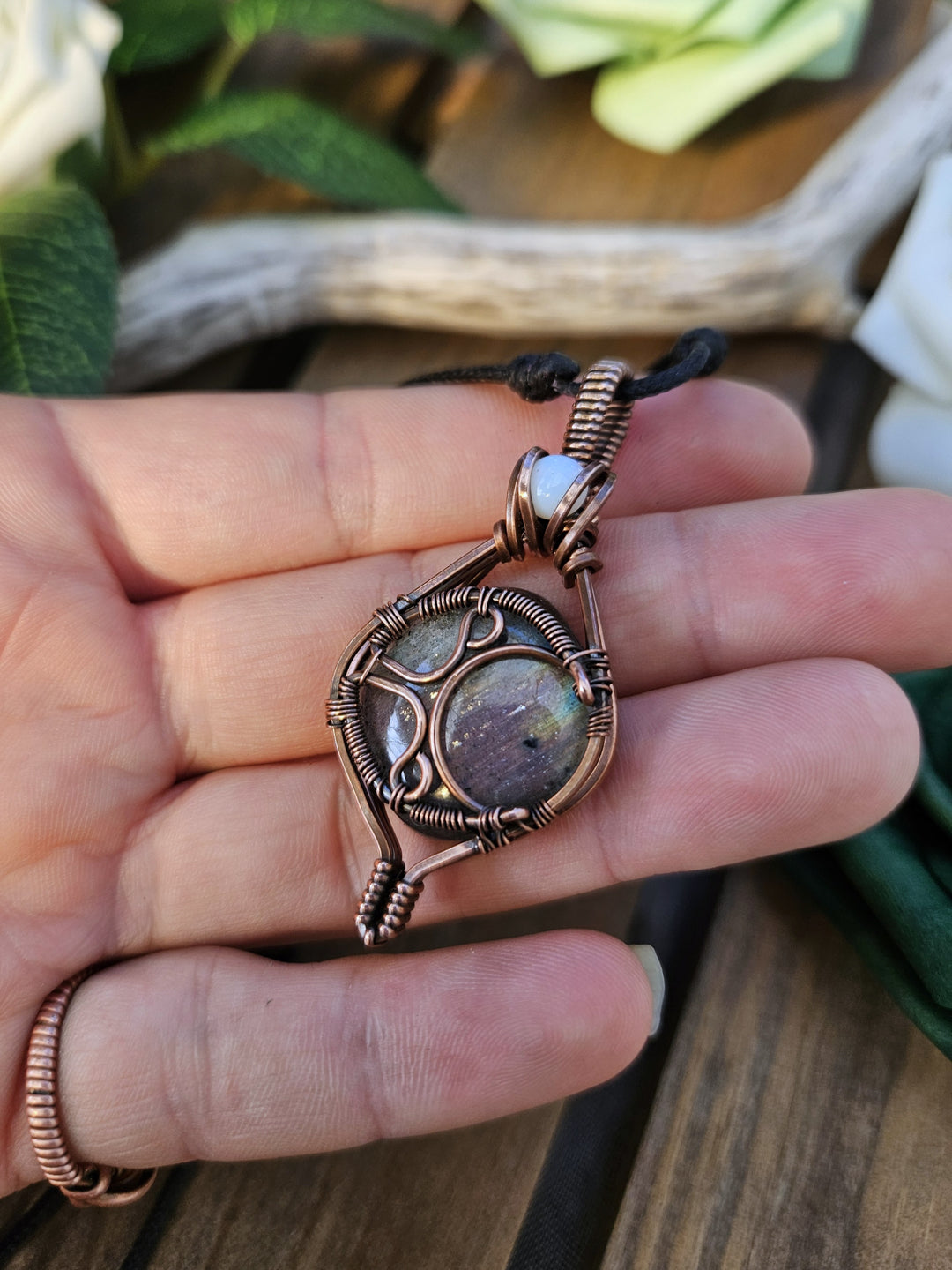 Labradorite, Opalite and Copper Moon Necklace