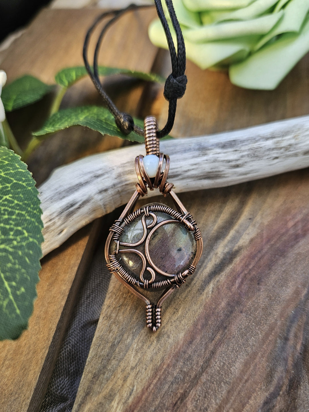 Labradorite, Opalite and Copper Moon Necklace