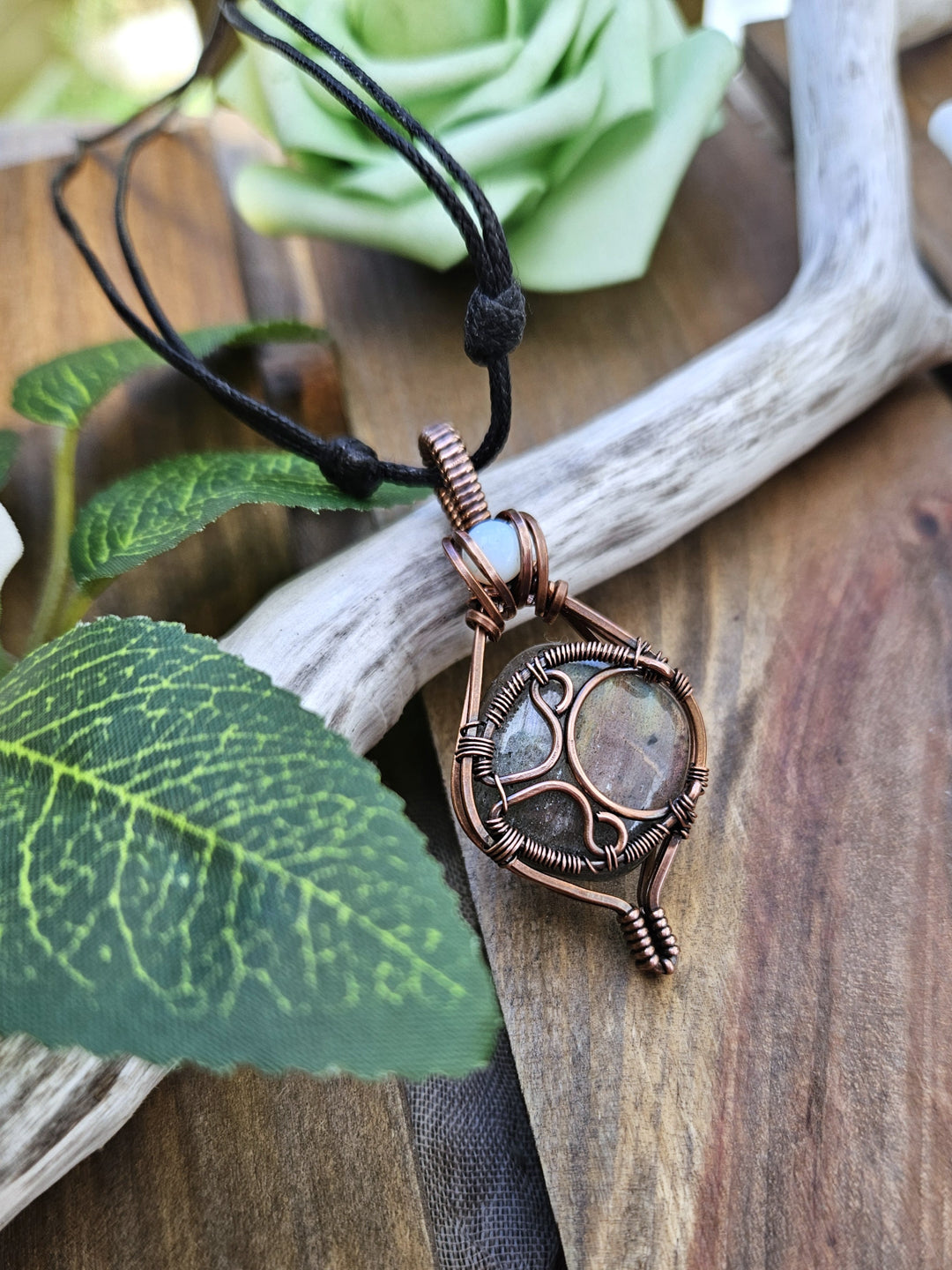 Labradorite, Opalite and Copper Moon Necklace