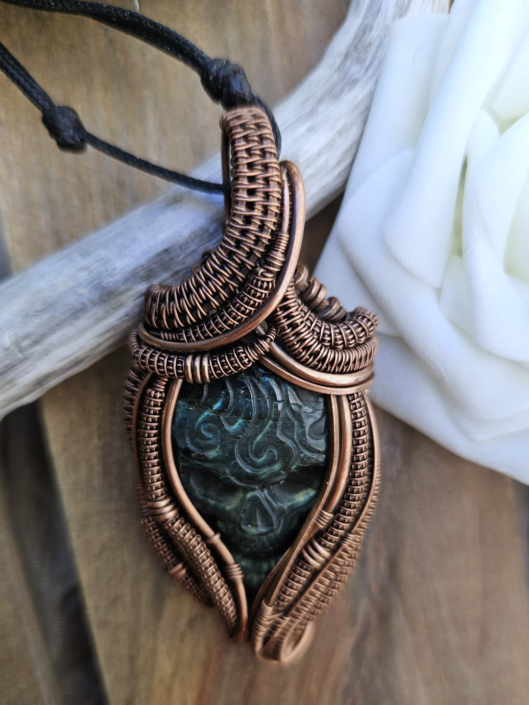 Labradorite and Copper Skull Necklace