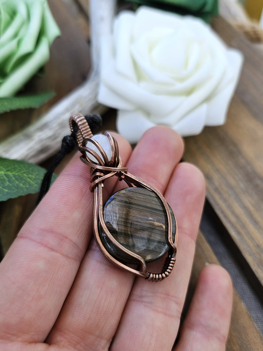 Labradorite, Moonstone and Copper Necklace