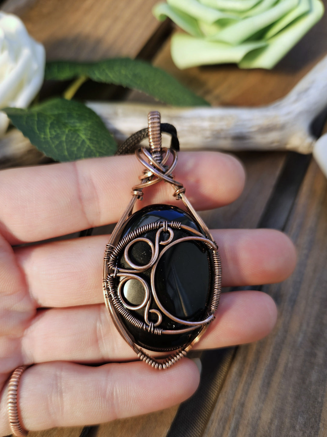 Obsidian Copper Moon Necklace