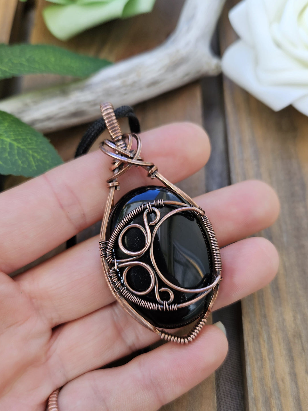 Obsidian Copper Moon Necklace