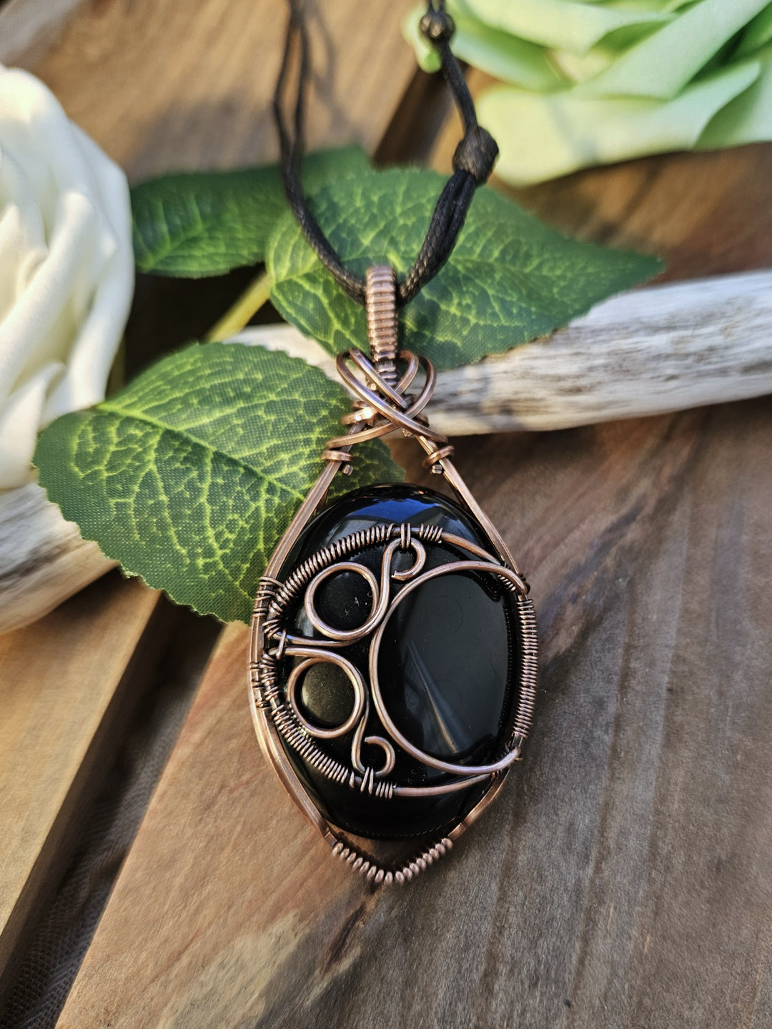 Obsidian Copper Moon Necklace