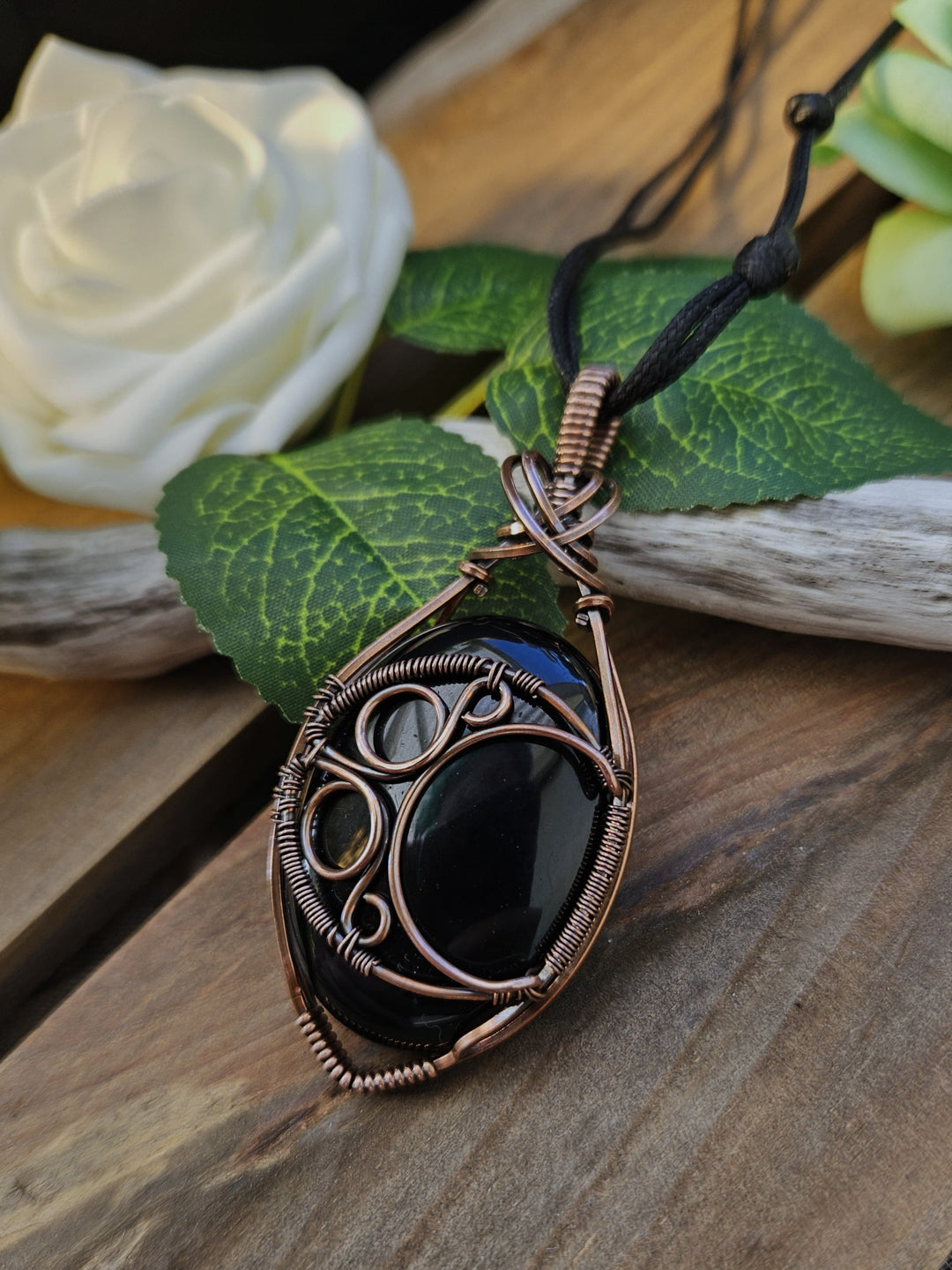 Obsidian Copper Moon Necklace