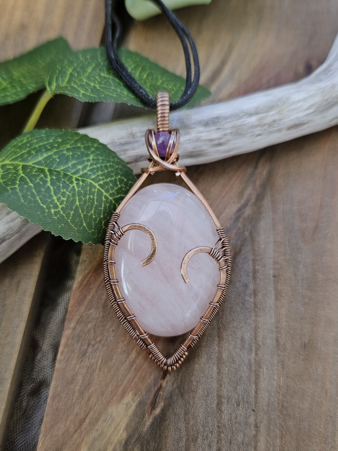 Rose Quartz, Amethyst and Copper Necklace