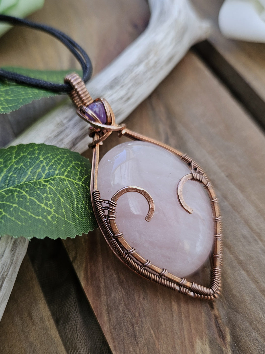 Rose Quartz, Amethyst and Copper Necklace