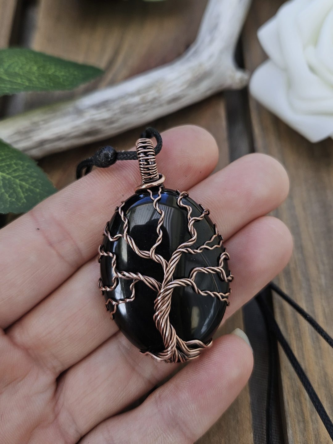 Obsidian Copper Tree of Life Necklace